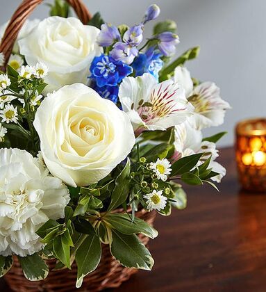 Blue and White Floral Basket