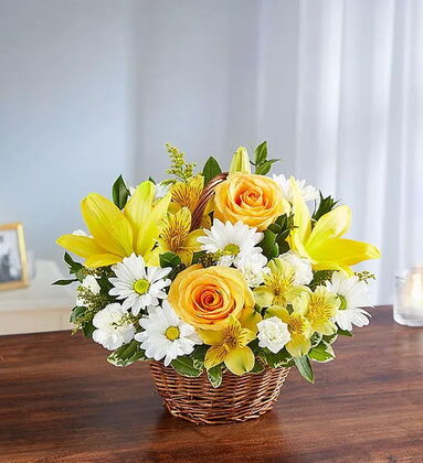 Yellow & White Floral Basket Arrangement