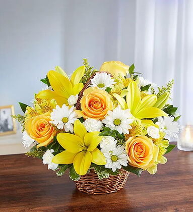 Yellow & White Floral Basket Arrangement