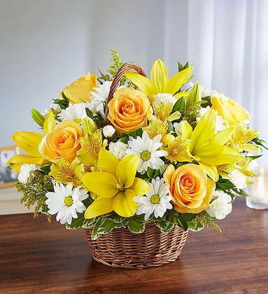 Yellow & White Floral Basket Arrangement