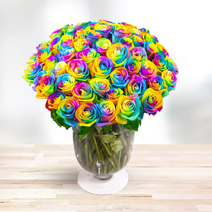 100 Premium Rainbow Roses