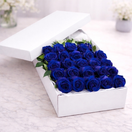 24 Blue Roses Bouquet in a Box
