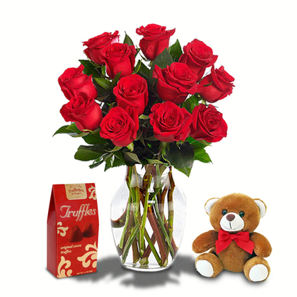 Dozen Red Roses in a Vase Love Package