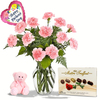 With Pink teddy bear, #9577 chocolates and Mothers day Balloon