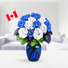 With 12 blue and white roses