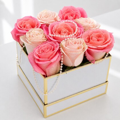 Pink Rose with Pearls Flower Box