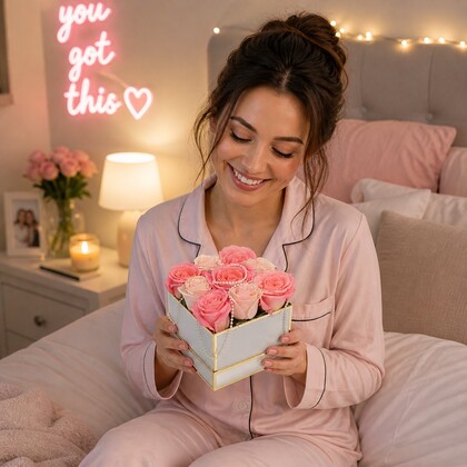 Pink Rose with Pearls Flower Box