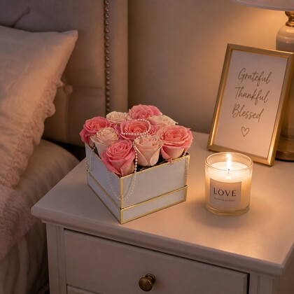 Pink Rose with Pearls Flower Box