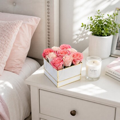 Pink Rose with Pearls Flower Box
