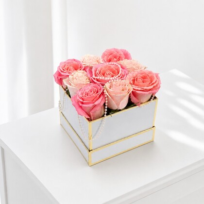 Pink Rose with Pearls Flower Box