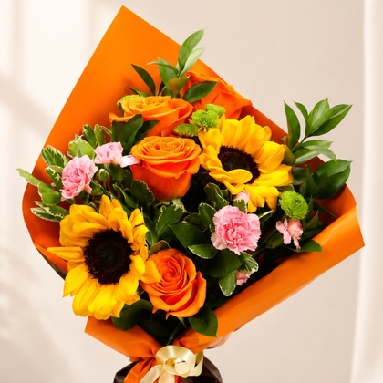 Bright Sunflower and Rose Bouquet