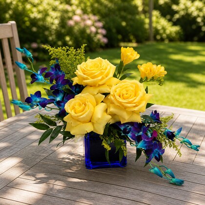 Golden Rose Orchid Arrangement