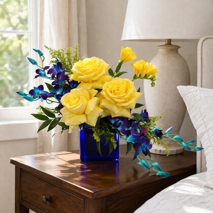 Golden Rose Orchid Arrangement