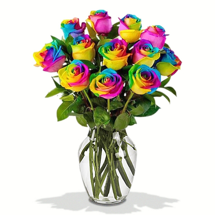 Rainbow Roses in a Vase
