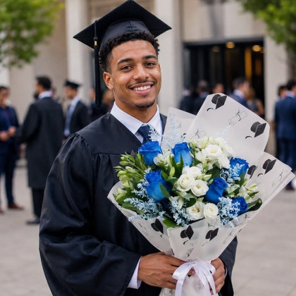 Blue and White Graduation Bouquet